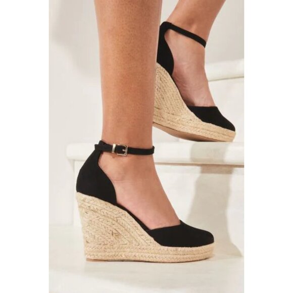 EUC ALDO Black & Tan Espadrille Wedges Sandals Womens Size 9 Closed Toe Summer - Picture 1 of 11